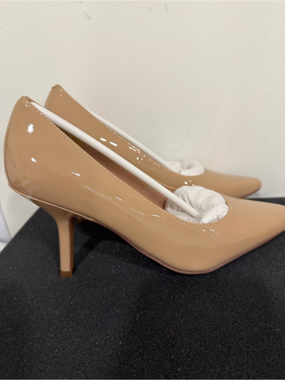 Paolo Polina Maple Sugar Patent Pointed-Toe Mid Heel Pumps